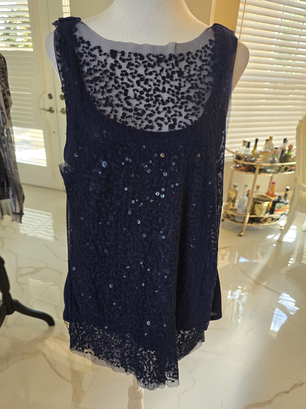 Boston Proper Navy Sequin Lace Camisole